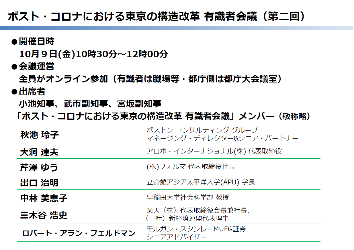 画像：ポスト・コロナにおける東京の構造改革 有識者会議（第二回）